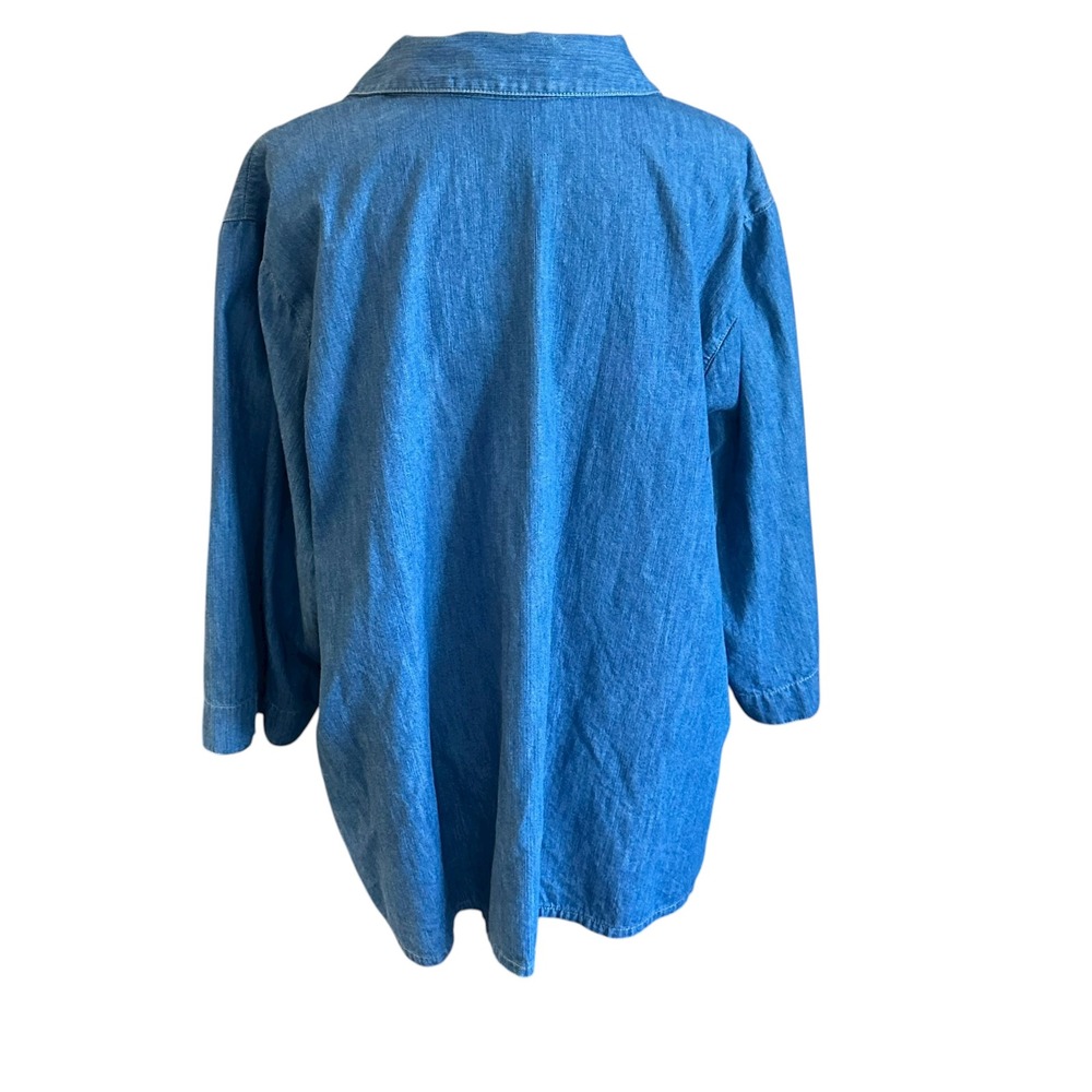 City Blues by Koret Denim Shirt‎ 3X Embroidered Flowers 3/4 Sleeve Button Up - Picture 4 of 12